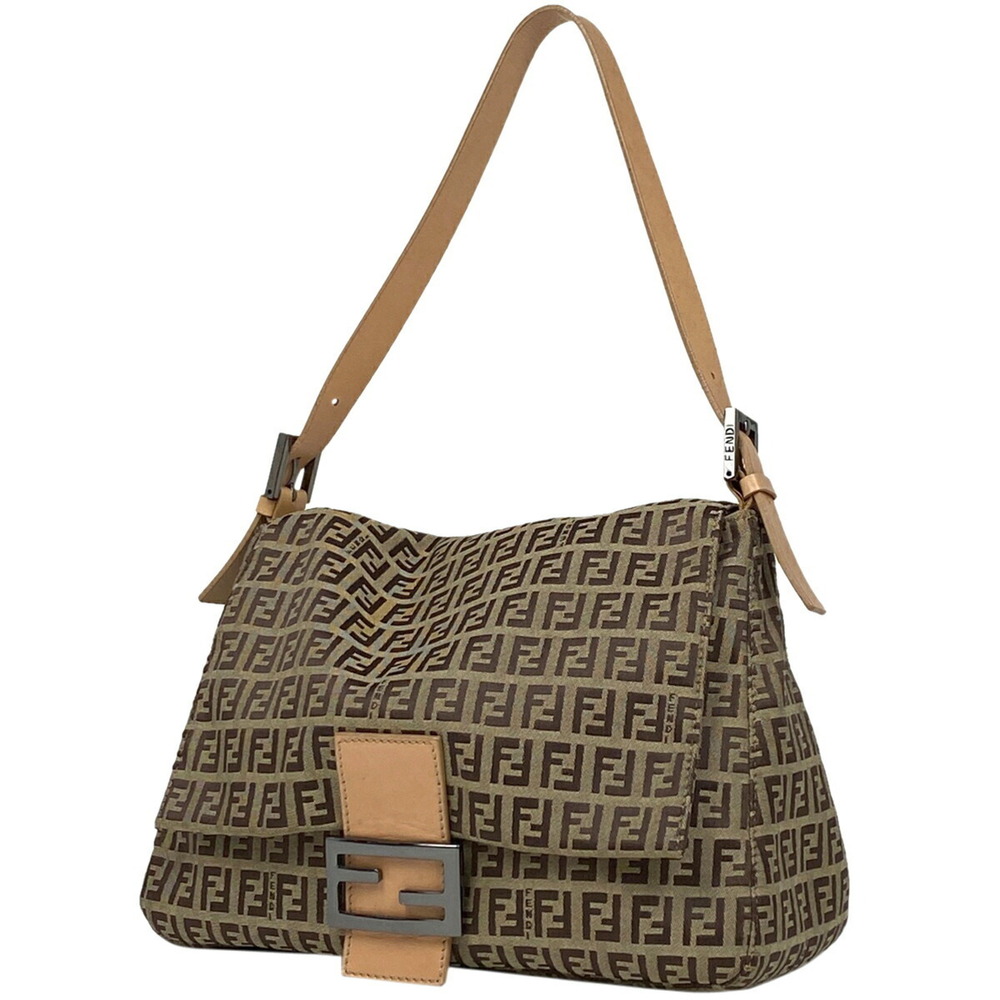 Fendi Mamma Bucket One Shoulder Hobo Bag Zucchino Canvas Beige